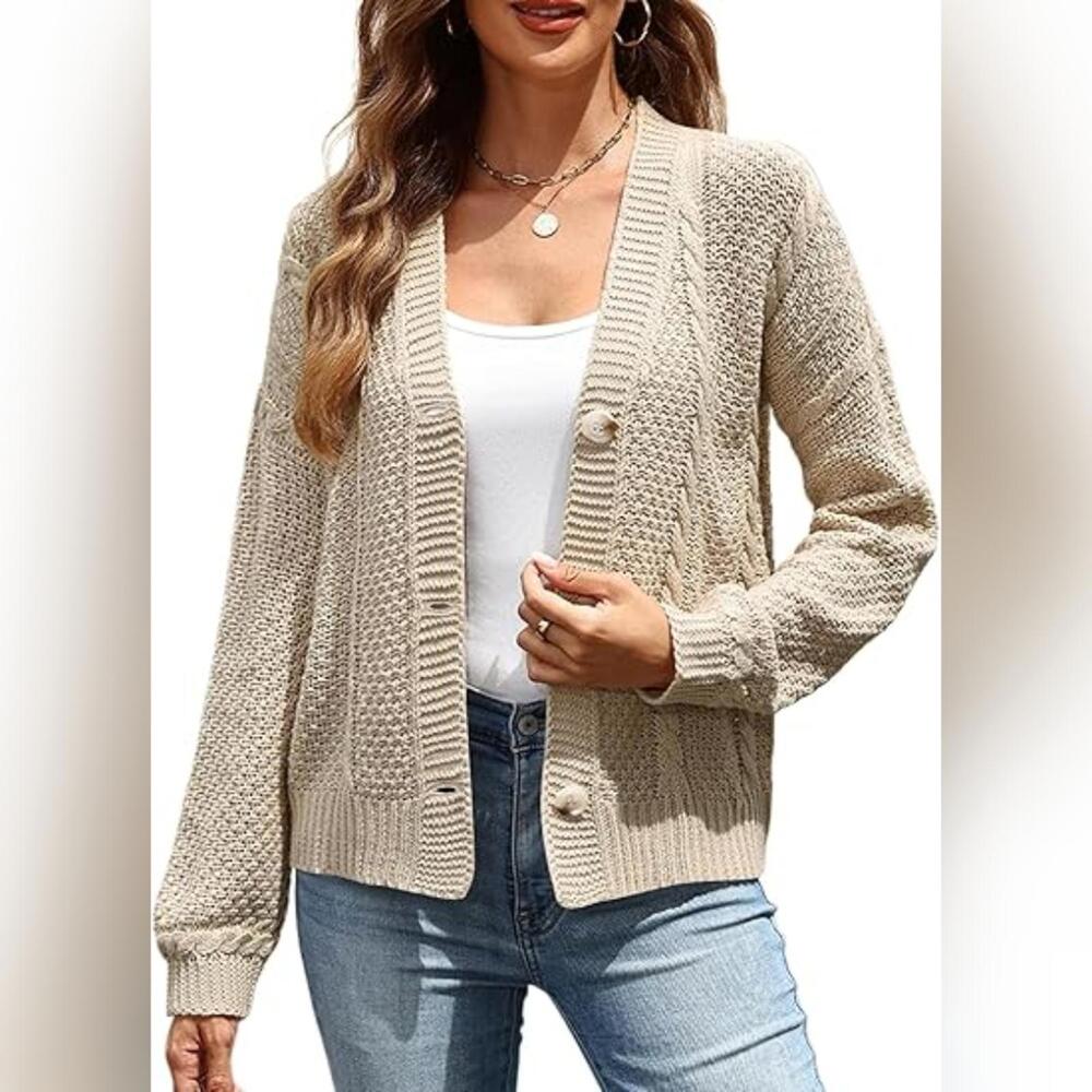 NWT VIMPUNEC Women's Casual Cardigan Cable Knit Sweater, L (12-14)